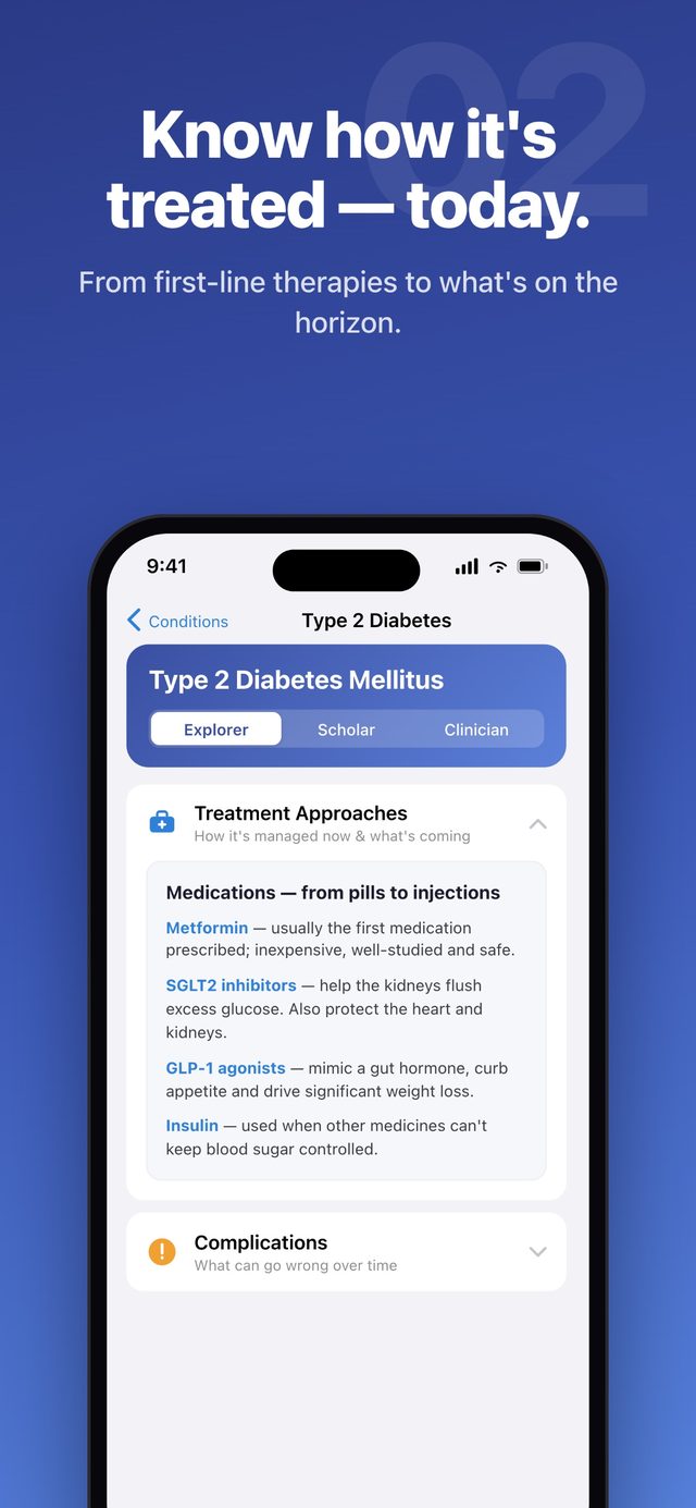 Health Lumia showing current treatment options for a condition.